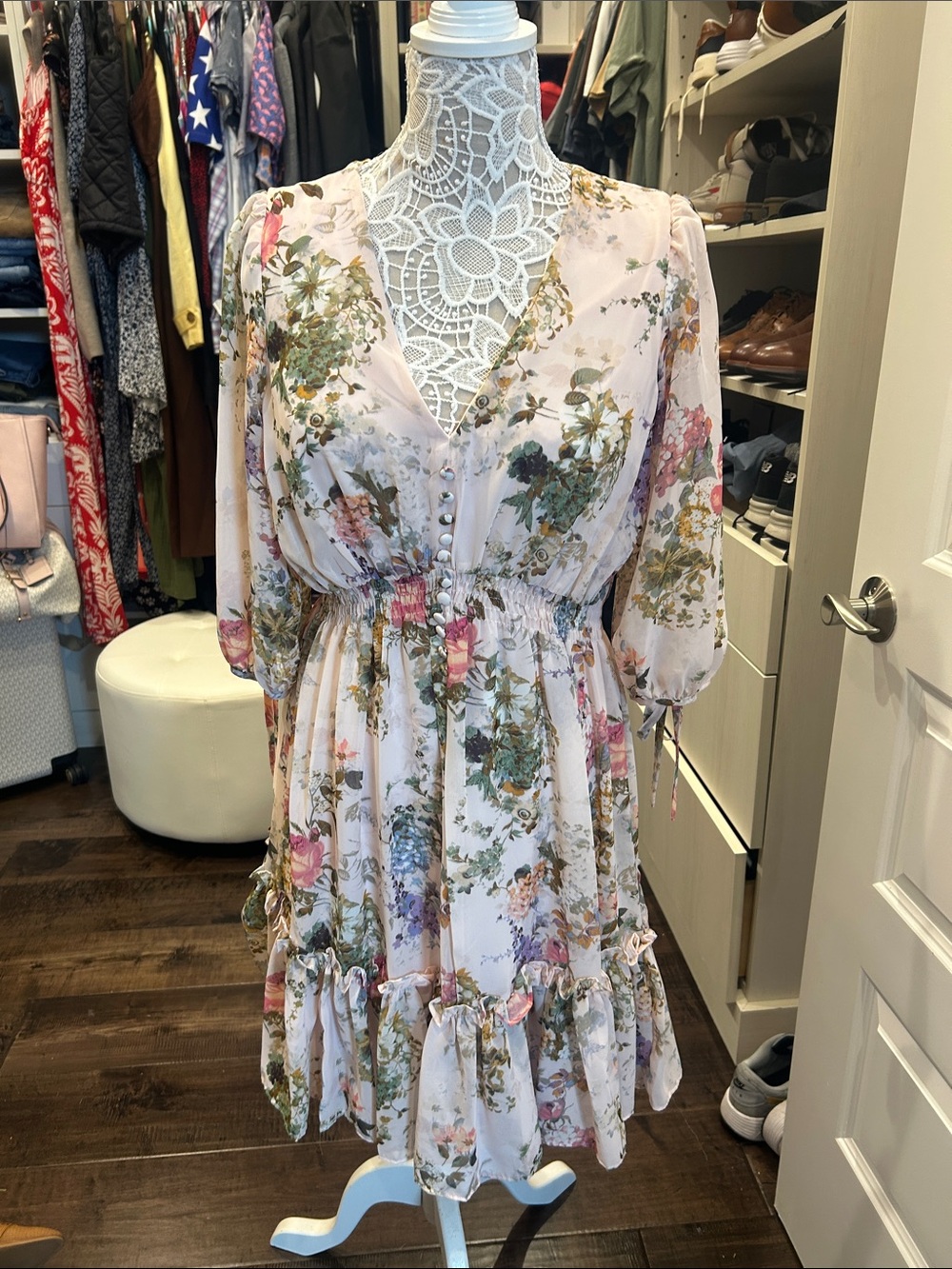 Floral V-Neck Smocked Waist Mini Dress - Pink Floral